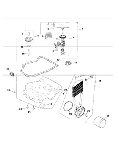 Cv730-0025 Oil Pan And Lubrication Diagram and Parts List for M54-KH 53BB5B8W750-25-HP Cub Cadet Lawn Tractor